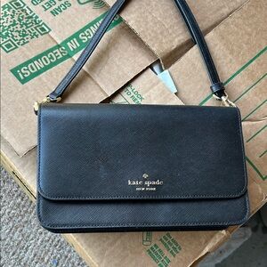 kate spade Black Saffiano Leather Crossbody with Gold Logo